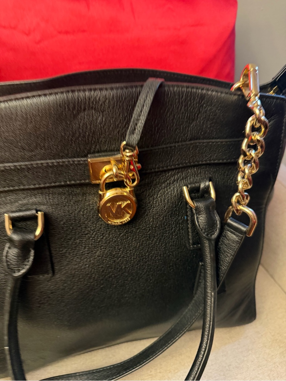 Michael Kors Black Leather Satchel with Gold Hardware and Chain Strap - Picture 5 of 9